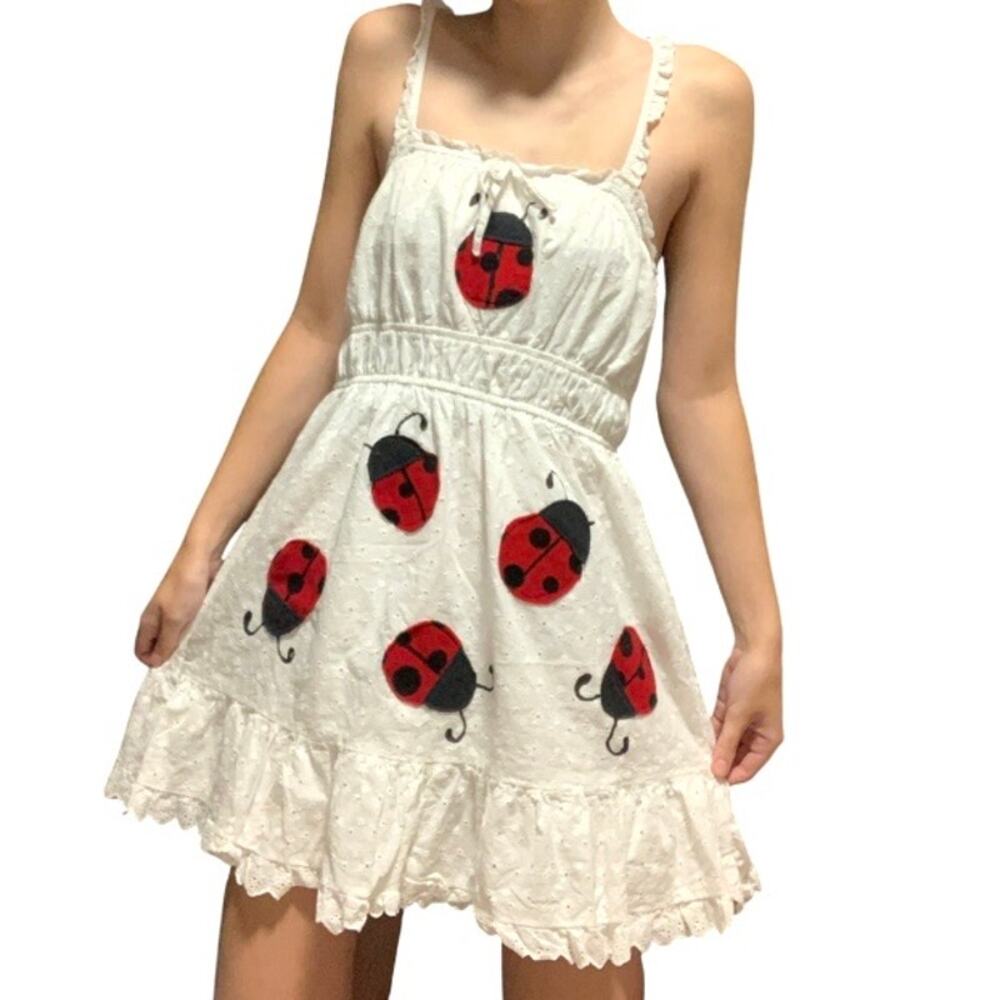 Custom Upcycled Y2K Ladybug Patchwork Mini Dress
